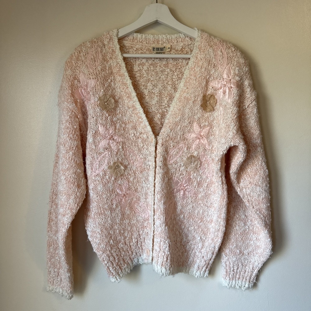 Vintage‎ De Rothschild Cardigan Sweater Size M Floral Fairy Cottagecore Cozy
